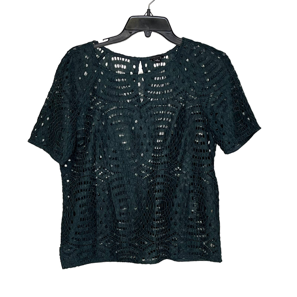 Ann Taylor Lace Top Blouse Size Small Green SS Womens Nylon Polyester Cotton‎